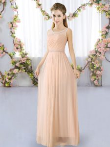 Luxurious Peach Empire Belt Quinceanera Dama Dress Lace Up Chiffon Sleeveless Floor Length