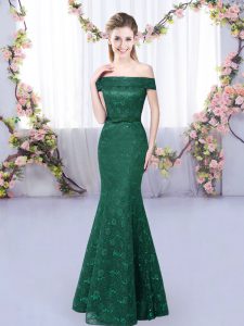 Dark Green Dama Dress Prom and Party and Wedding Party with Lace Off The Shoulder Sleeveless Lace Up