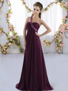 Dark Purple Empire Beading Dama Dress Lace Up Chiffon Sleeveless