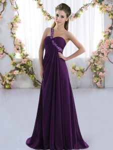Purple Empire Beading Vestidos de Damas Lace Up Chiffon Sleeveless