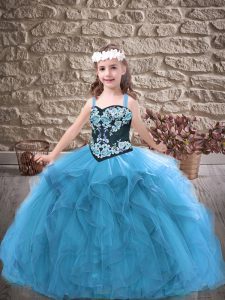 Dramatic Sleeveless Lace Up Floor Length Embroidery and Ruffles Little Girl Pageant Dress