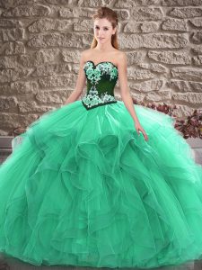 Best Selling Turquoise Lace Up Sweetheart Beading and Embroidery Sweet 16 Dresses Tulle Sleeveless