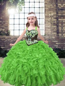 Graceful Sleeveless Embroidery and Ruffles Lace Up Little Girl Pageant Dress