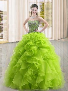Exceptional Yellow Green Lace Up Quinceanera Gowns Beading and Ruffles Sleeveless Floor Length