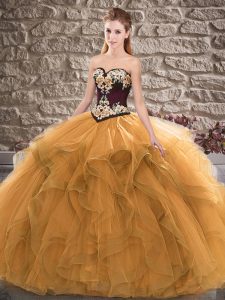 Floor Length Lace Up Quinceanera Gown Orange for Sweet 16 and Quinceanera with Beading and Embroidery