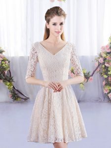 Champagne Half Sleeves Lace Up Dama Dress for Quinceanera for Prom and Party and Wedding Party