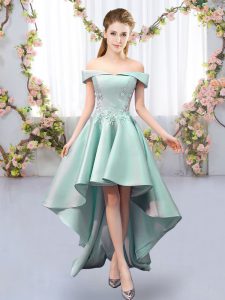 Spectacular Apple Green Sleeveless High Low Appliques Lace Up Dama Dress for Quinceanera