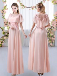 Cute Pink Zipper Dama Dress Appliques Short Sleeves Floor Length