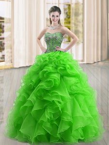 Beading and Ruffles Quince Ball Gowns Green Lace Up Sleeveless Floor Length