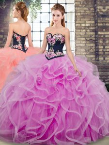Colorful Lilac Tulle Lace Up Sweetheart Sleeveless 15 Quinceanera Dress Sweep Train Embroidery and Ruffles