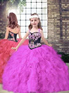 Sweet Straps Sleeveless Lace Up Girls Pageant Dresses Fuchsia Tulle