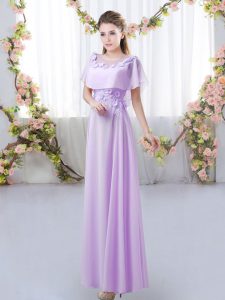 Free and Easy Appliques Court Dresses for Sweet 16 Lavender Zipper Short Sleeves Floor Length