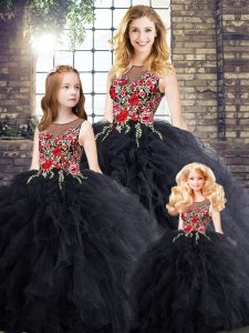 Black Zipper Scoop Embroidery and Ruffles 15th Birthday Dress Sleeveless