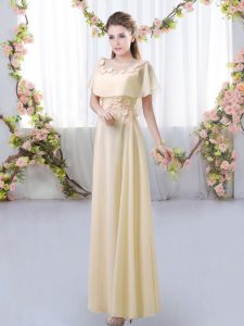 Scoop Short Sleeves Zipper Vestidos de Damas Light Yellow Chiffon