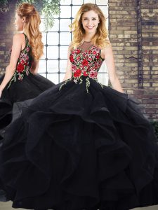 Top Selling Sleeveless Floor Length Ball Gown Prom Dress and Embroidery and Ruffles