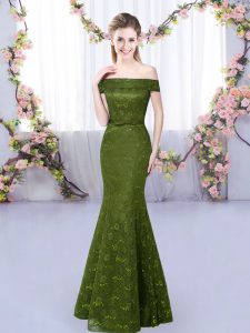 New Style Olive Green Court Dresses for Sweet 16 Prom and Party with Lace Off The Shoulder Sleeveless Lace Up