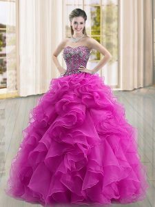 Edgy Sweetheart Sleeveless Organza Quinceanera Gowns Beading and Ruffles Lace Up