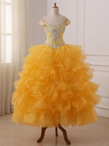 Sleeveless Beading and Ruffled Layers Lace Up Little Girls Pageant Dress