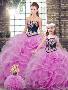 Excellent Tulle Sleeveless Sweet 16 Dress Sweep Train and Embroidery and Ruffles