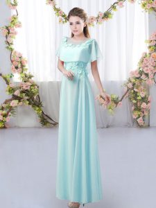 Exquisite Floor Length Zipper Quinceanera Dama Dress Aqua Blue for Prom and Party and Wedding Party with Appliques