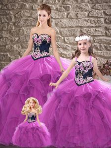 Free and Easy Purple Sweetheart Lace Up Beading and Embroidery Ball Gown Prom Dress Sleeveless