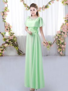 Elegant Floor Length Empire Short Sleeves Green Quinceanera Court of Honor Dress Zipper