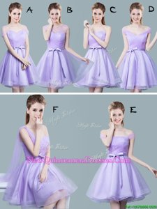 Spectacular Lavender Dama Dress for Quinceanera for Prom and For withRuching and Bowknot Straps Cap Sleeves Zipper