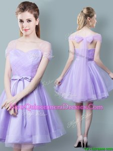 Ideal Empire Court Dresses for Sweet 16 Lavender Straps Tulle Cap Sleeves Knee Length Zipper