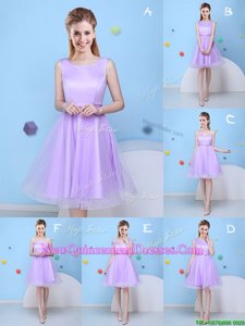 Elegant Scoop Sleeveless Knee Length Bowknot Lace Up Quinceanera Court Dresses with Lavender