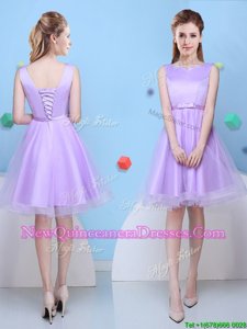 Fantastic Scoop Sleeveless Lace Up Knee Length Bowknot Damas Dress