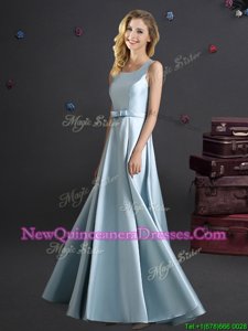 Smart Square Light Blue Sleeveless Elastic Woven Satin Zipper Quinceanera Court Dresses for for Prom