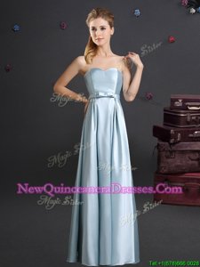 Hot Selling Floor Length Zipper Quinceanera Court of Honor Dress Light Blue and In for for Prom withBowknot