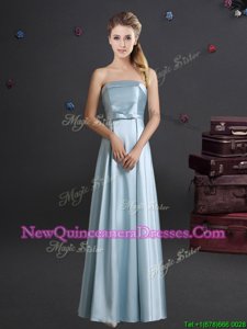 Beautiful Light Blue Quinceanera Court of Honor Dress for Prom and For withBowknot Strapless Sleeveless Zipper