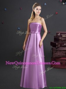 Romantic Lilac Strapless Neckline Bowknot Quinceanera Court of Honor Dress Sleeveless Zipper
