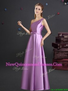 Amazing One Shoulder Spring and Summer and Fall Elastic Woven Satin Sleeveless Floor Length Vestidos de Damas andBowknot