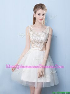 Cute Sequins Mini Length Champagne Quinceanera Court Dresses Square Sleeveless Lace Up
