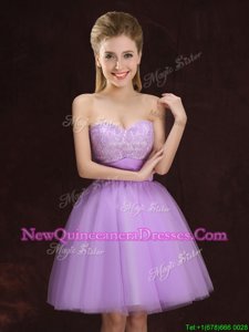 Colorful Spring and Summer and Fall Tulle Sleeveless Mini Length Dama Dress for Quinceanera andLace and Ruching