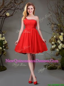 Fabulous Mini Length Red Damas Dress One Shoulder Sleeveless Zipper