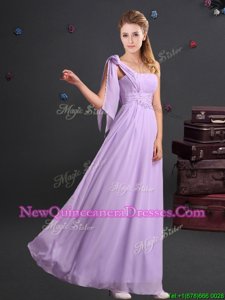 Suitable One Shoulder Sleeveless Zipper Floor Length Ruching Dama Dress