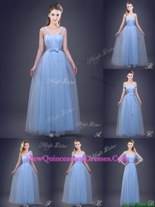 Fantastic Light Blue Lace Up Beading and Appliques and Ruching and Bowknot and Hand Made Flower Vestidos de Damas Sleeveless