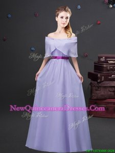 Luxury Off the Shoulder Lavender Half Sleeves Chiffon Zipper Dama Dress for for Prom