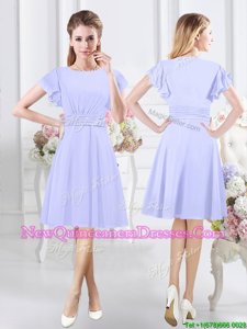 Latest Lavender Quinceanera Court Dresses for Prom and For withRuching Scoop Short Sleeves Side Zipper