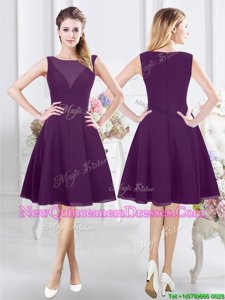 Beautiful Knee Length Zipper Vestidos de Damas Purple and In for for Prom withRuching