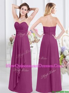 Fashion Floor Length Fuchsia Dama Dress for Quinceanera Sweetheart Sleeveless Zipper