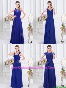 Free and Easy Royal Blue Dama Dress for Prom and For withLace and Ruffles and Ruching V-neck Sleeveless Zipper