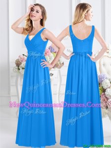 Ruching Quinceanera Court Dresses Baby Blue Zipper Sleeveless Floor Length