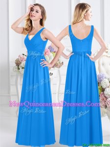 Ruching Quinceanera Court Dresses Baby Blue Zipper Sleeveless Floor Length