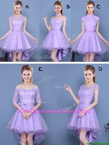Glittering Lavender Lace Up Sweetheart Lace and Bowknot Vestidos de Damas Taffeta and Tulle Sleeveless