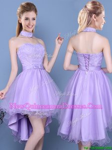Elegant Lavender Sleeveless Taffeta and Tulle Lace Up Quinceanera Dama Dress for Prom and Party