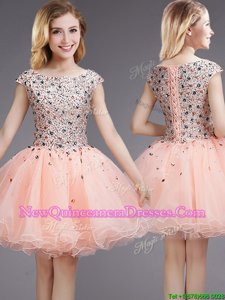 Wonderful Cap Sleeves Beading and Sequins Lace Up Court Dresses for Sweet 16